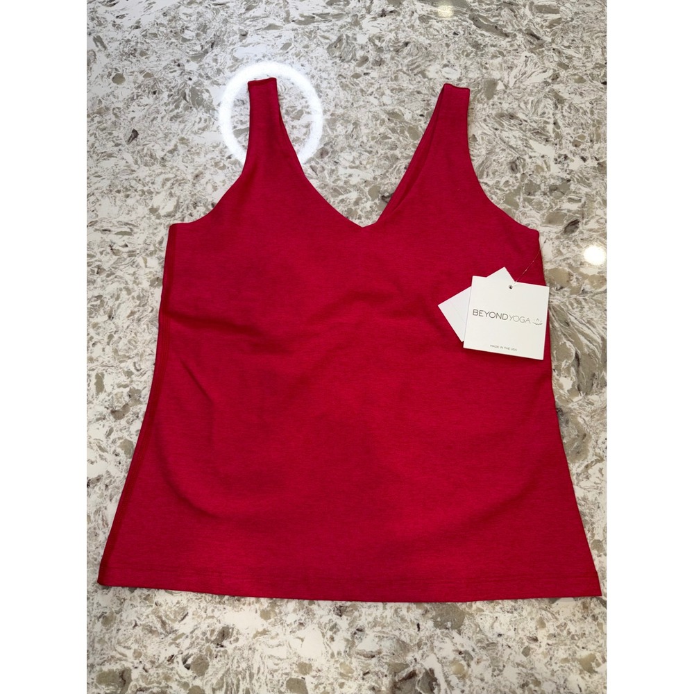 Beyond Yoga Spacedye Slim Fit Tank Top Red V-Neck Athleisure Womens Large  NWT